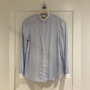 J. Crew | White Ruffle Neck & Sleeves Button-Up Top